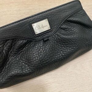 Cole Haan Black Peddle Leather Makeup Bag / Clutch / Wristlet / Travel